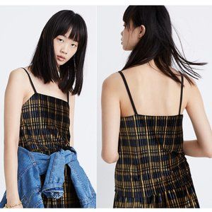 Madewell Pleated Velvet Cami Top in Plaid